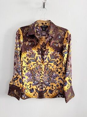 NWOT RACHEL ZOE Satin Bohemian Button Down Blouse